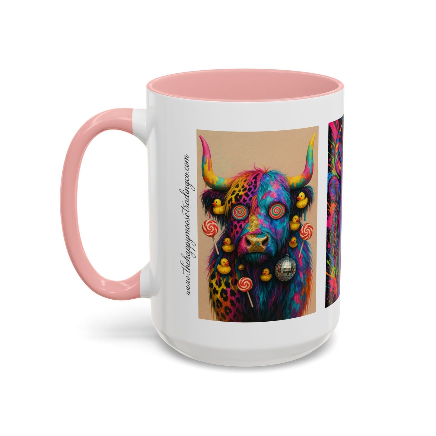 Psychedelic Highland Cow Accent Coffee Mug — Colorful Neon Farm Animal Art (11/15 oz)