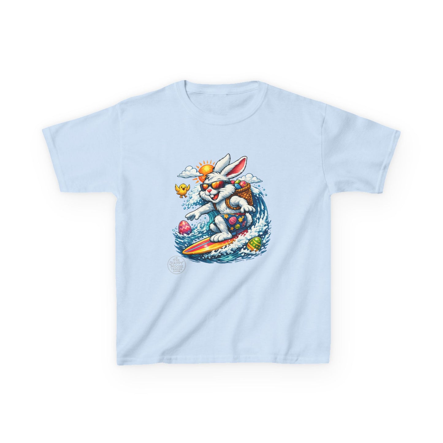 Kids Surfing Easter Bunny T-Shirt — Cute Surfboard Bunny Graphic Tee