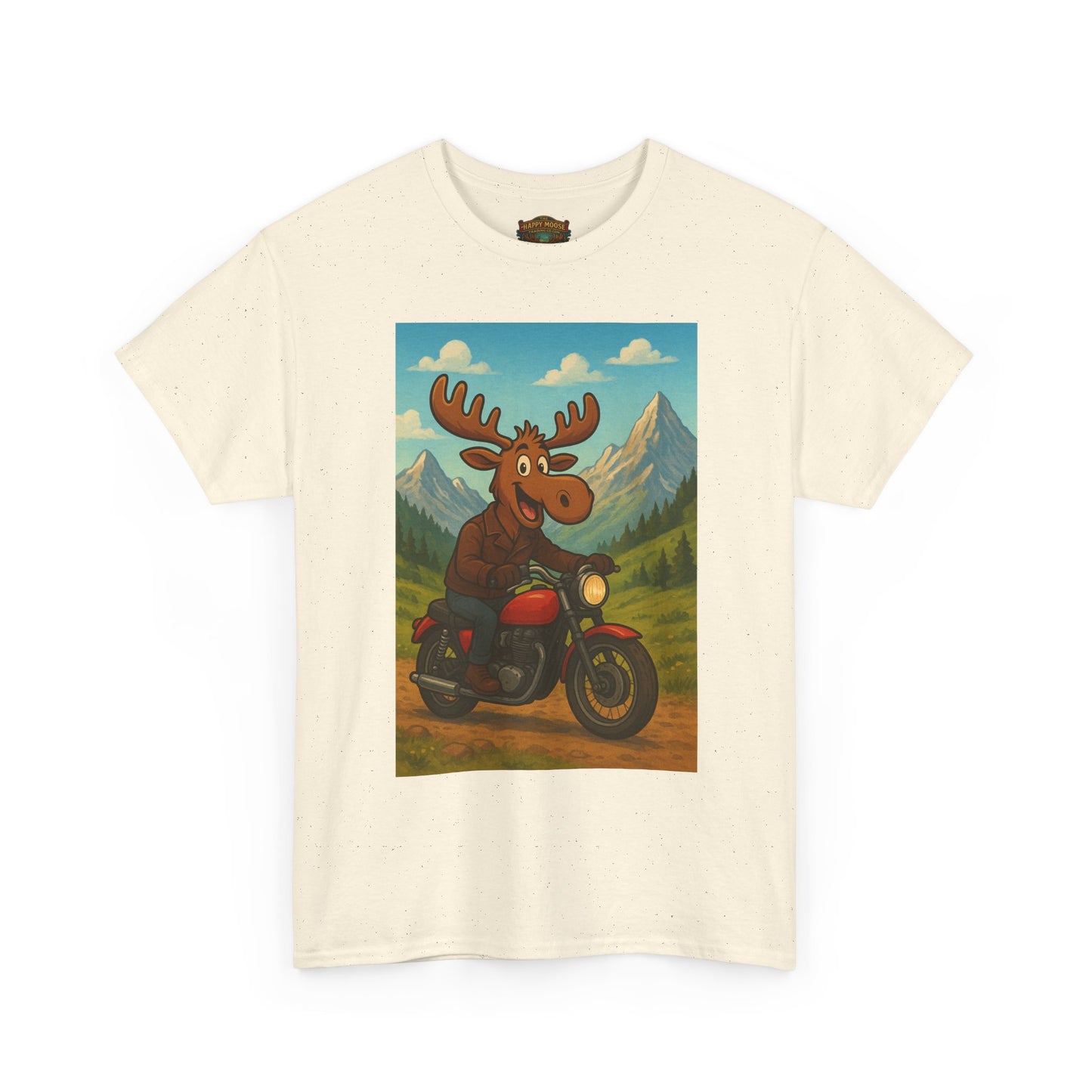 Happy Moose Motorcycle T-Shirt | Vintage Biker Moose Illustration