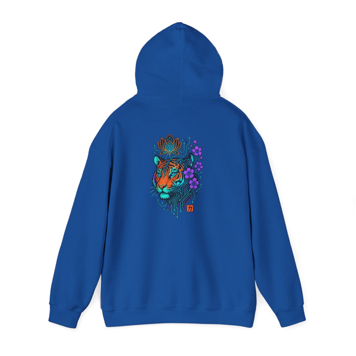 Tiger Floral Hoodie — Vibrant Tiger Head with Purple Blooms Graphic