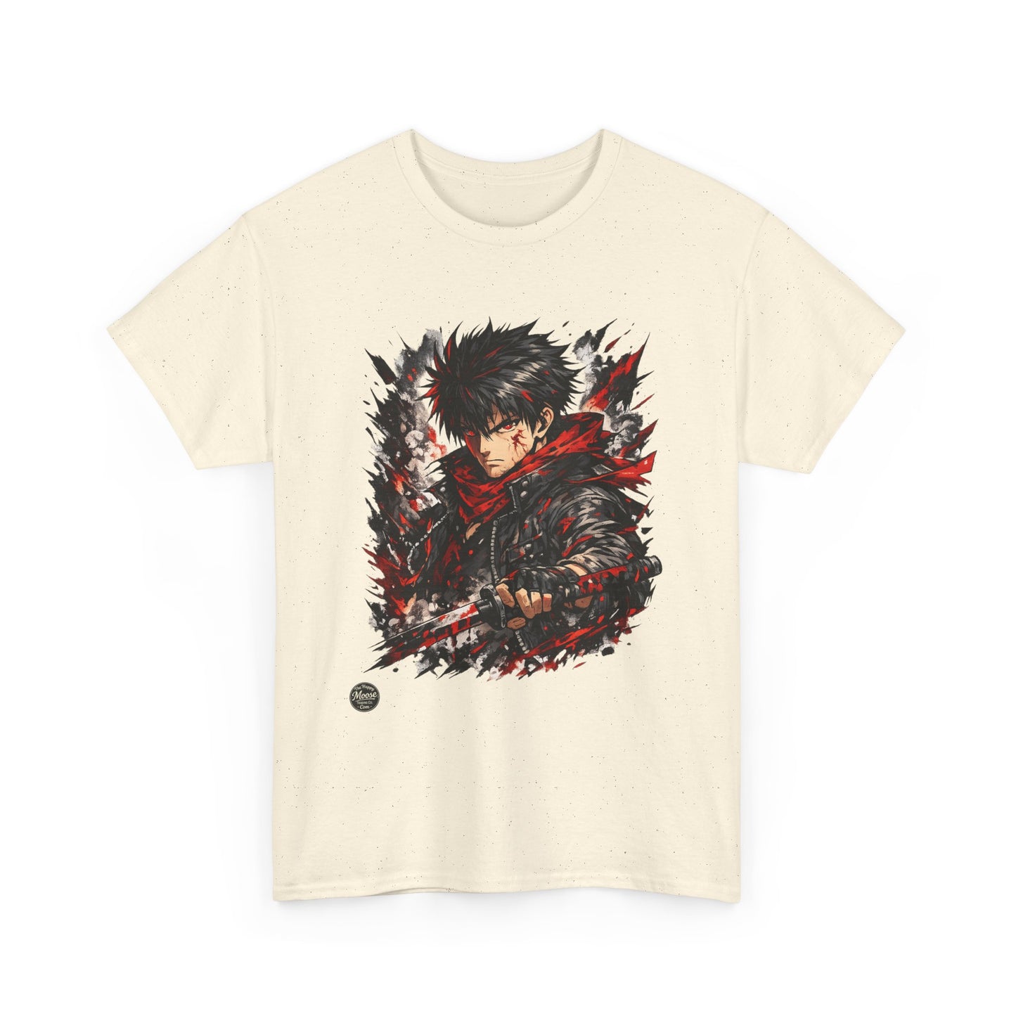 Anime Warrior Graphic Tee — Red Scarf Battle Art T-Shirt #E001