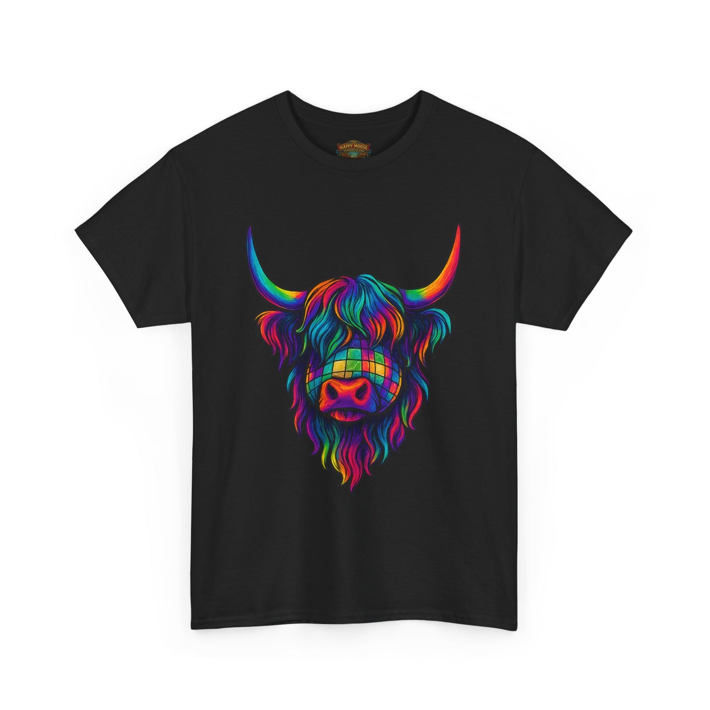 Highland Cow Graphic Tee — Colorful Psychedelic Scottish Highland Cattle T-Shirt