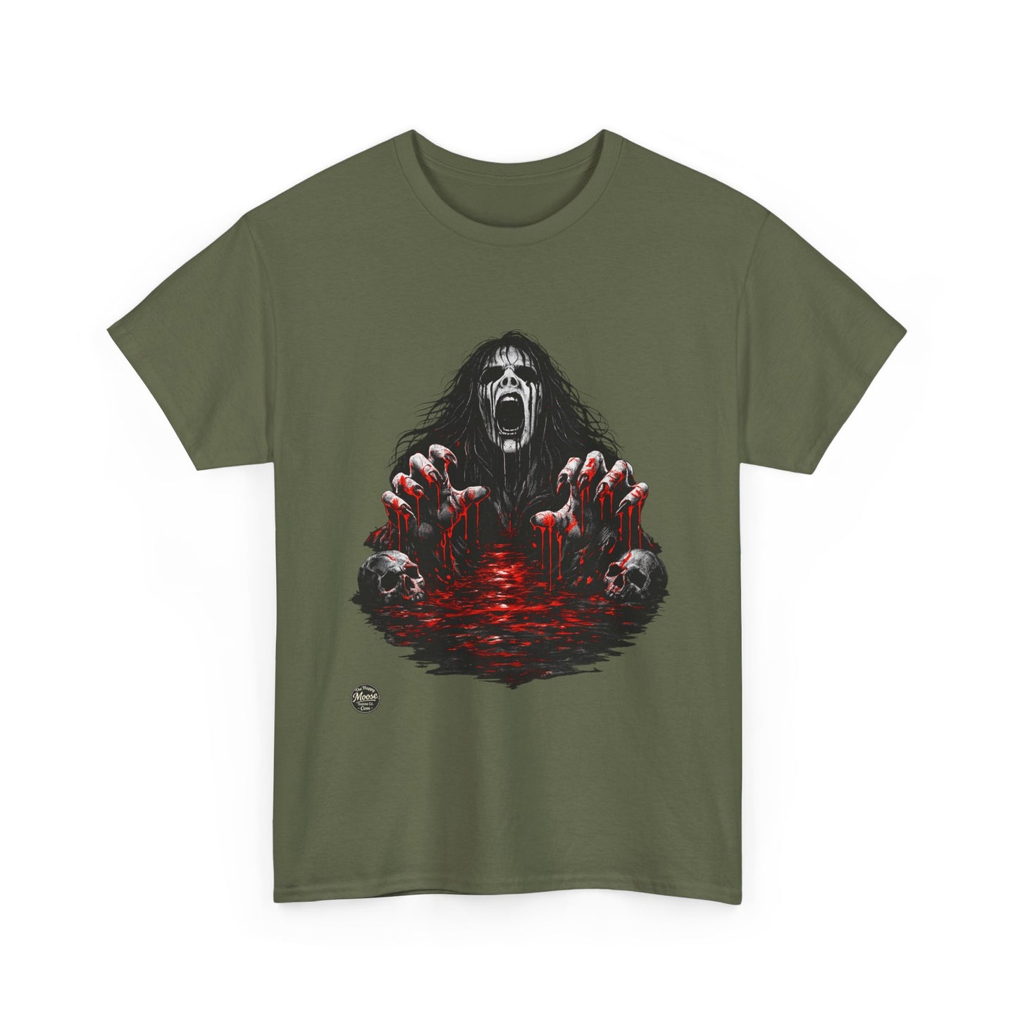 T-Shirt — Horror Scream Design with Red Blood Pool (Gothic Horror Tee)  EZ002