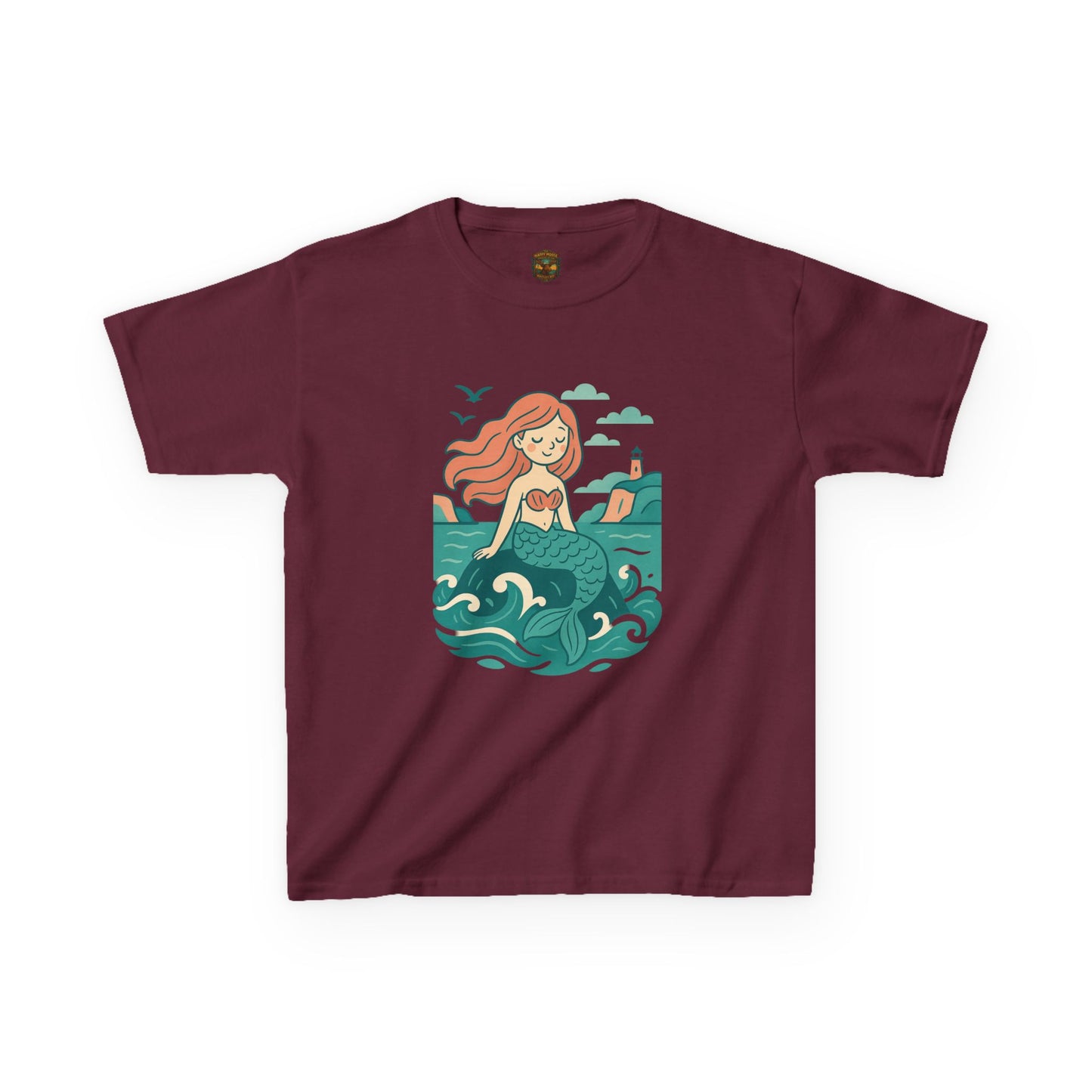 Kids Mermaid Graphic Tee — Cute Redhead Mermaid Ocean Illustration