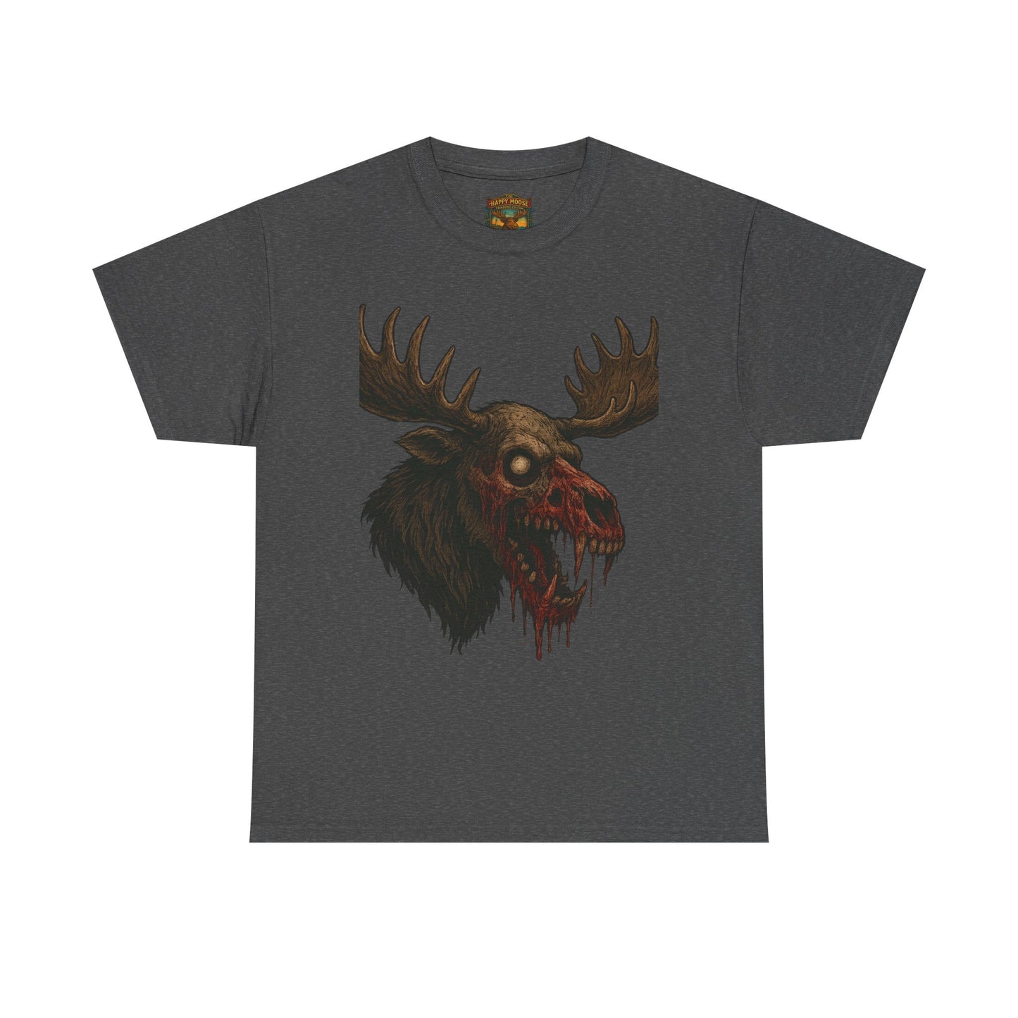 Horror Moose Skull Tee — Creepy Dripping Monster Head Graphic T-Shirt