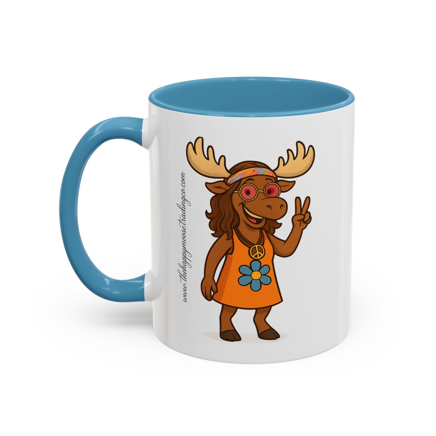 Hippie Moose Coffee Mug — Peace Sign Retro Moose Accent Mug (11/15oz)
