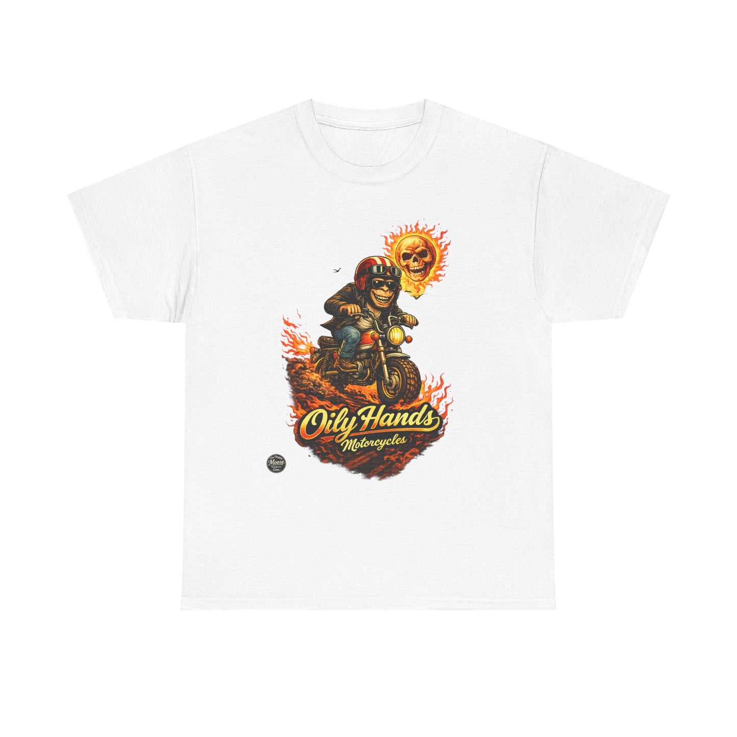 Oily Hands Biker Skull Motorcycle Tee — “Oily Hands” Vintage Ride T-Shirt #002 E