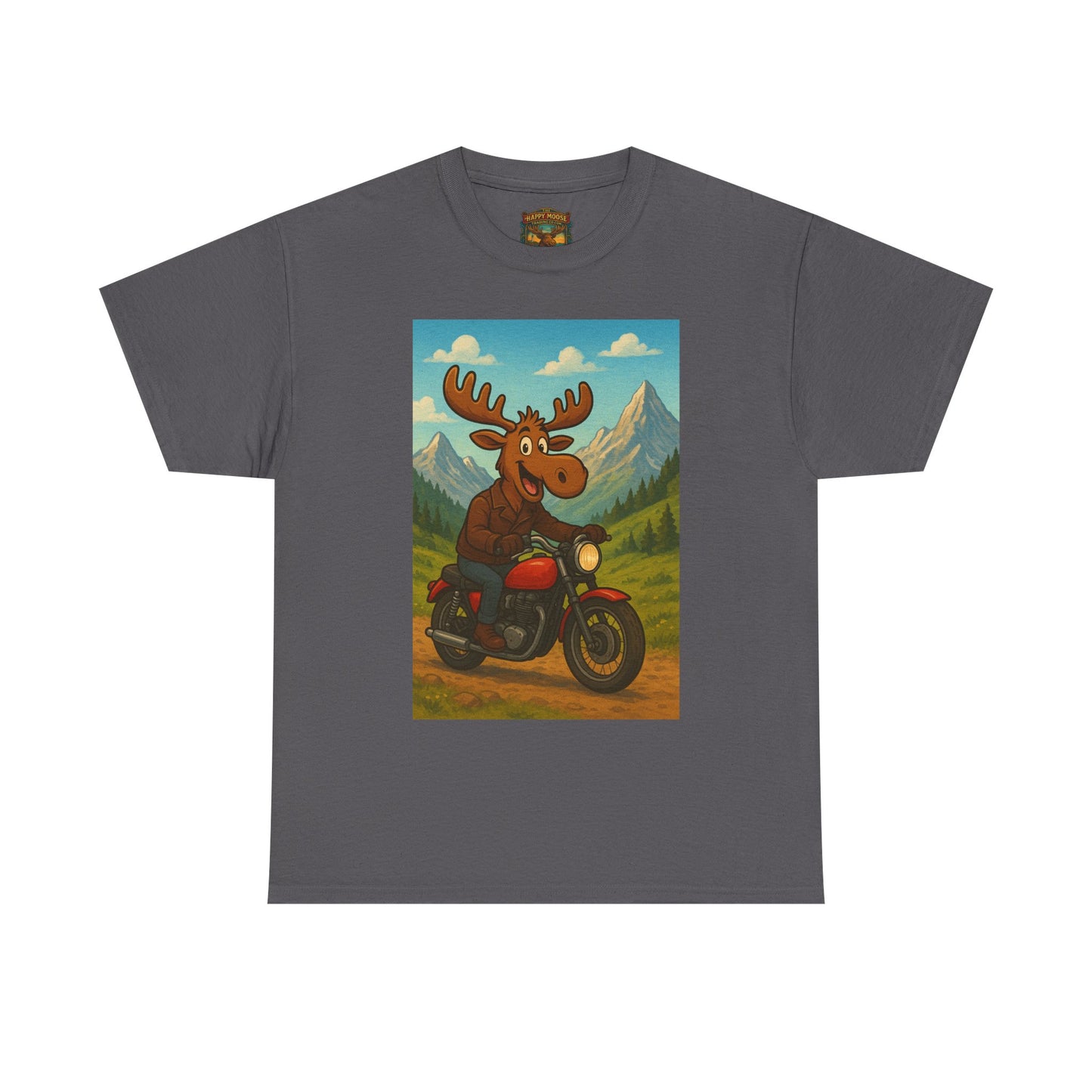 Happy Moose Motorcycle T-Shirt | Vintage Biker Moose Illustration