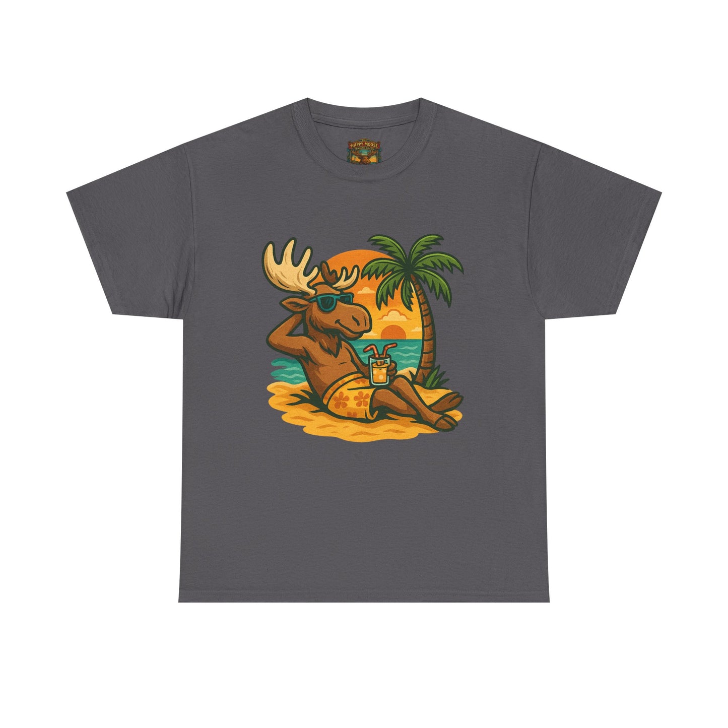 Moose Beach Vacation T-Shirt — Relaxing Tropical Moose Graphic Tee