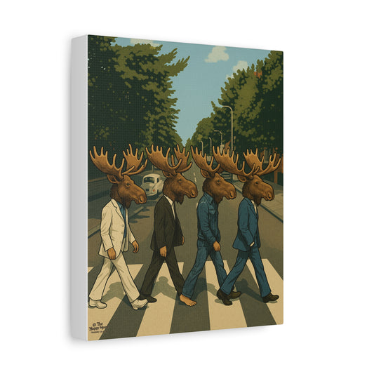 Moose Crossing Canvas Print — Retro Abbey Road Parody Wall Art