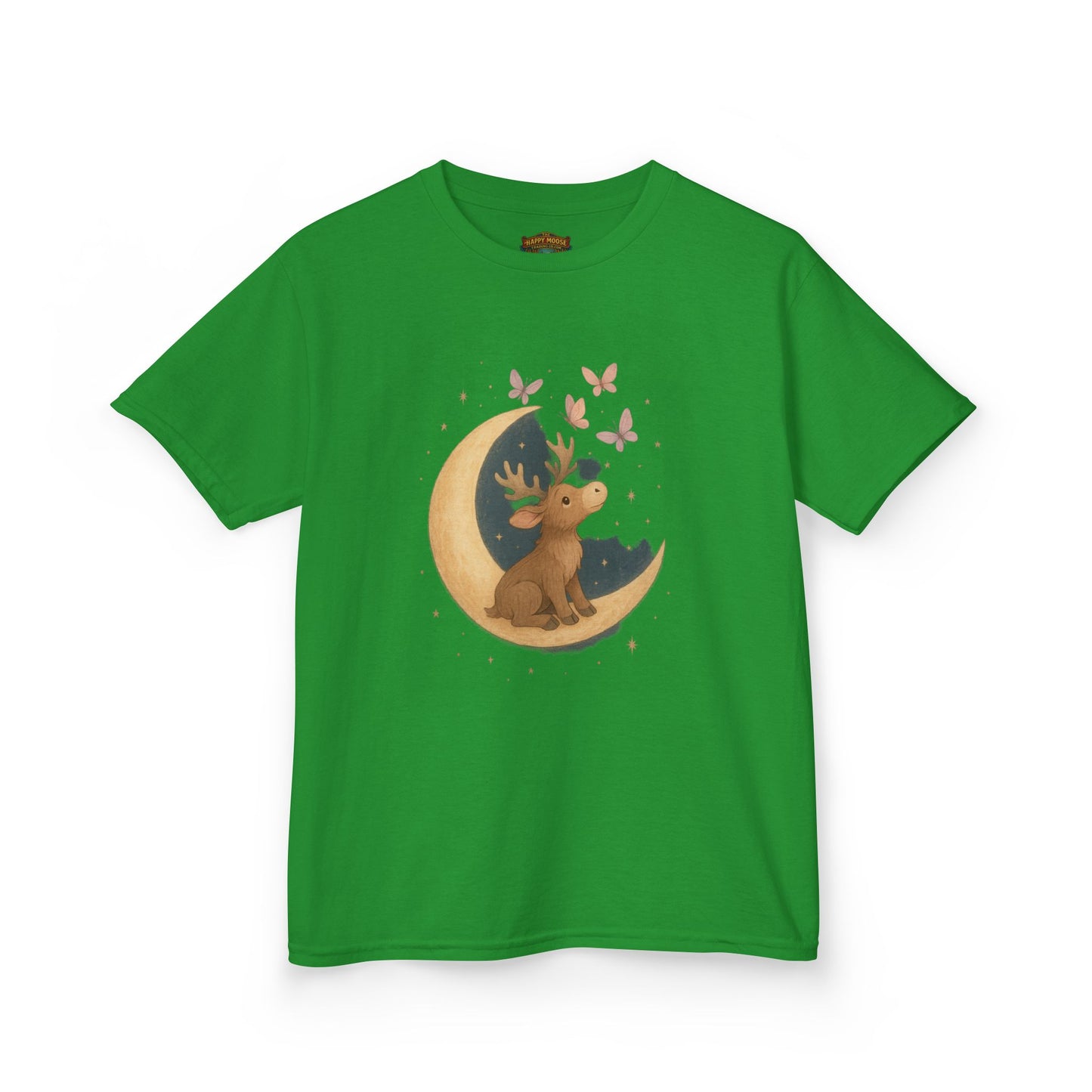 Kids Tee — Cute Puppy on Moon with Butterflies Graphic