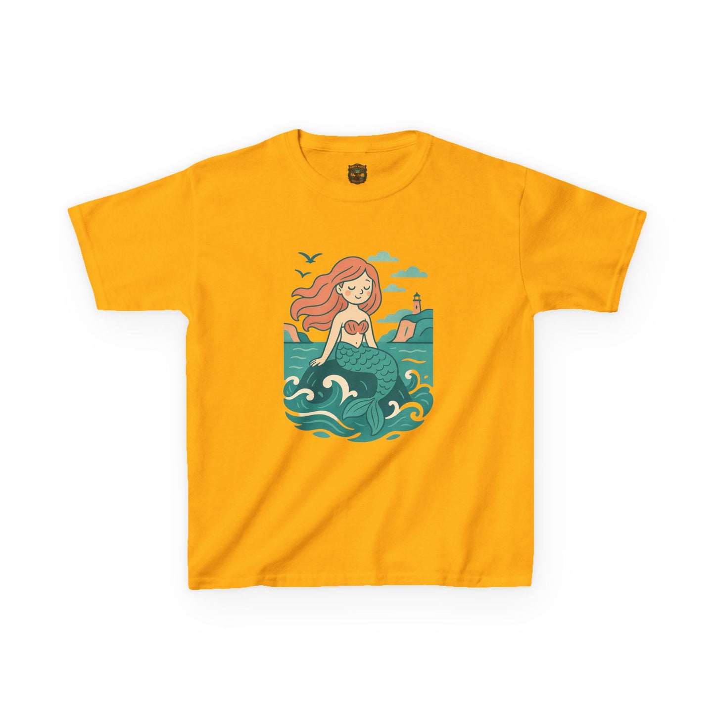 Kids Mermaid Graphic Tee — Cute Redhead Mermaid Ocean Illustration