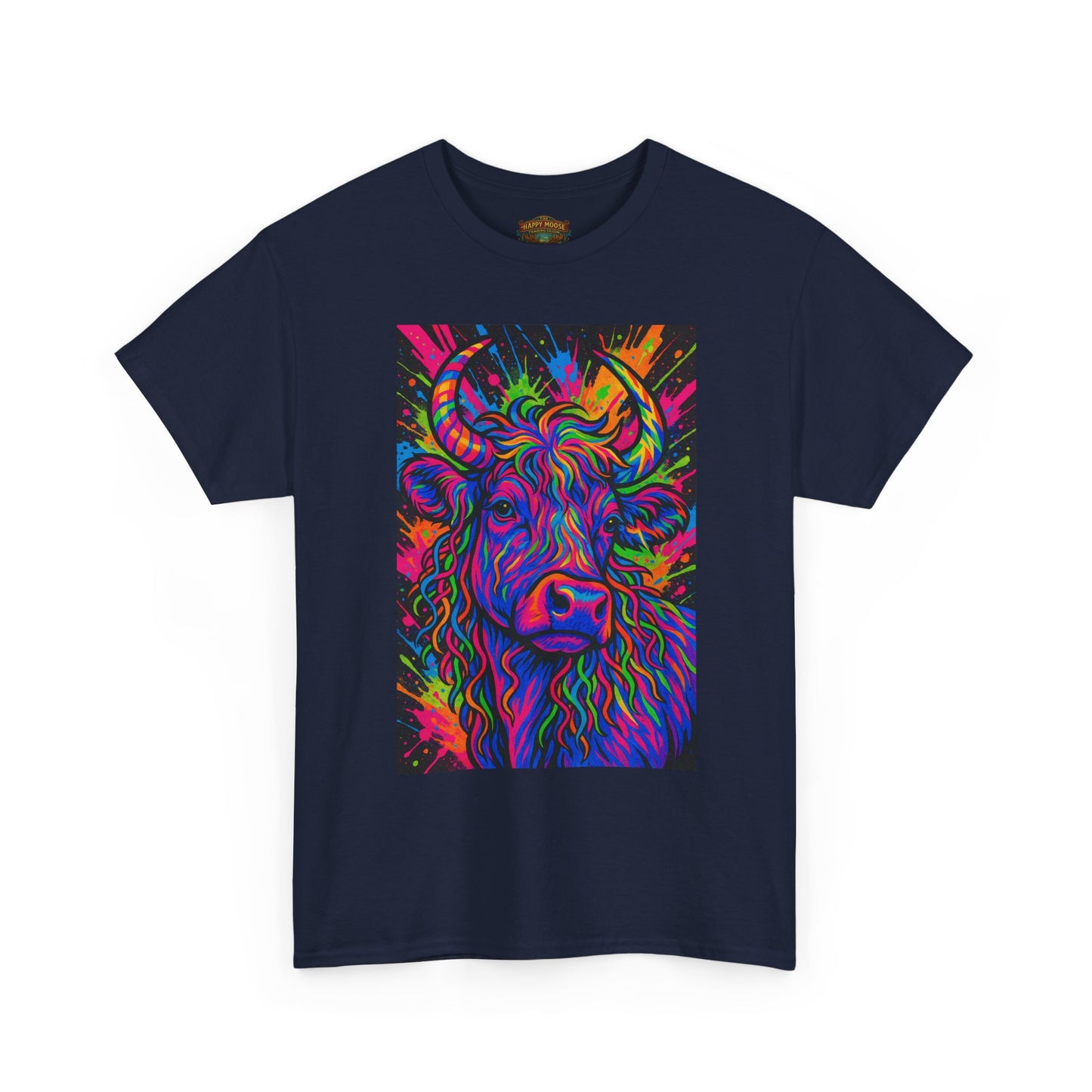Psycadelic Highland Cow T-Shirt | Retro Rainbow Cow Art 1