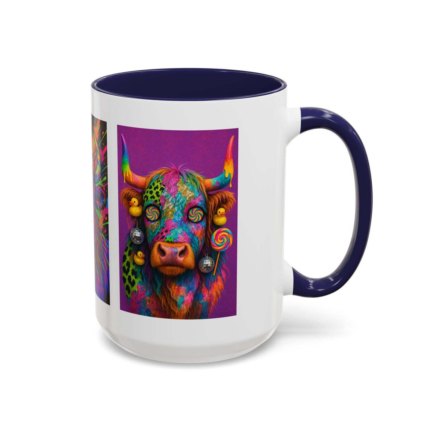 Psychedelic Highland Cow Accent Coffee Mug — Colorful Neon Farm Animal Art (11/15 oz)
