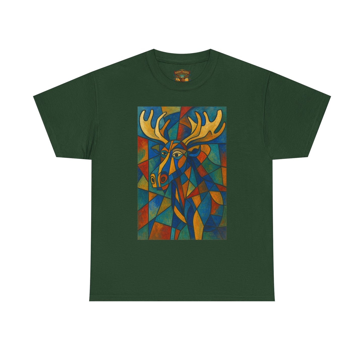 Picasso Moose T‑Shirt — Colorful Geometric Woodland Art Tee