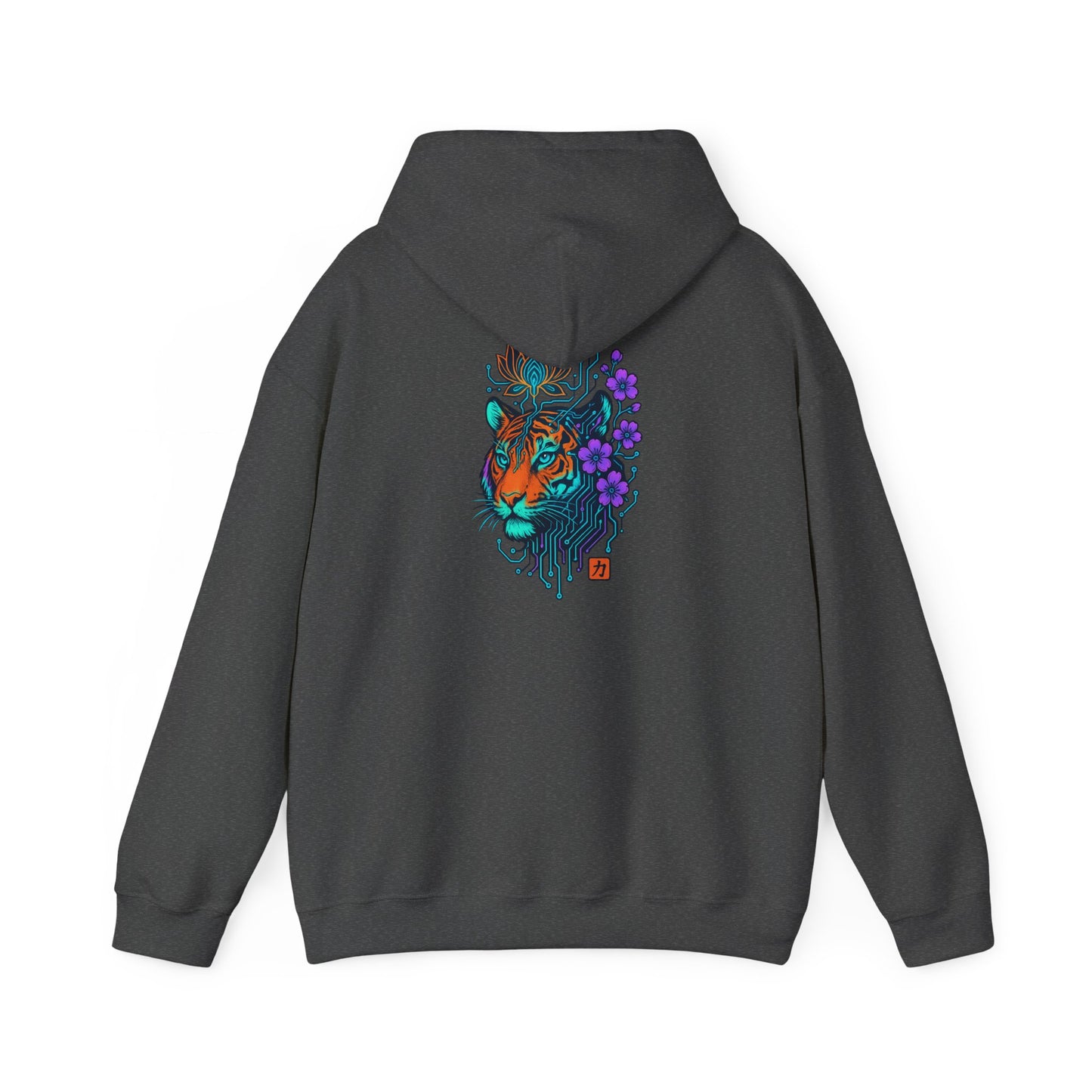 Tiger Floral Hoodie — Vibrant Tiger Head with Purple Blooms Graphic