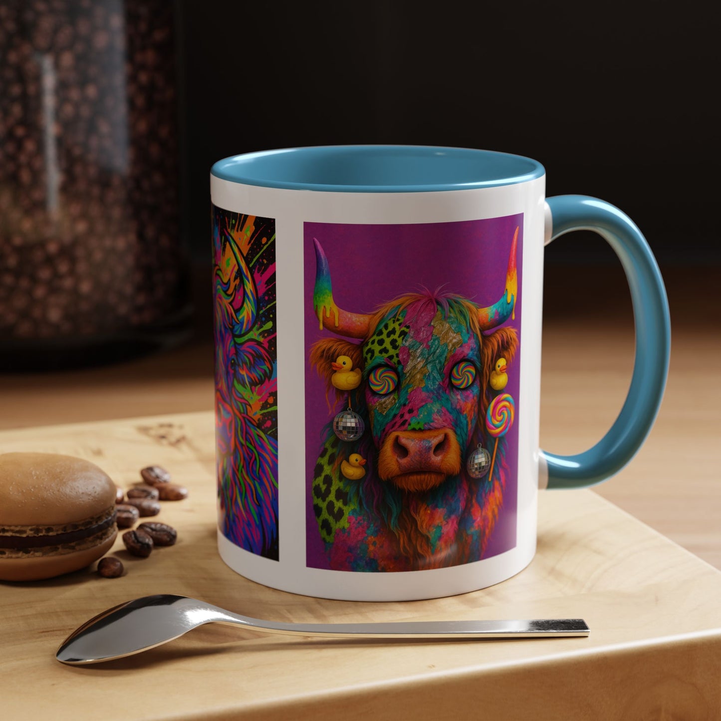 Psychedelic Highland Cow Accent Coffee Mug — Colorful Neon Farm Animal Art (11/15 oz)