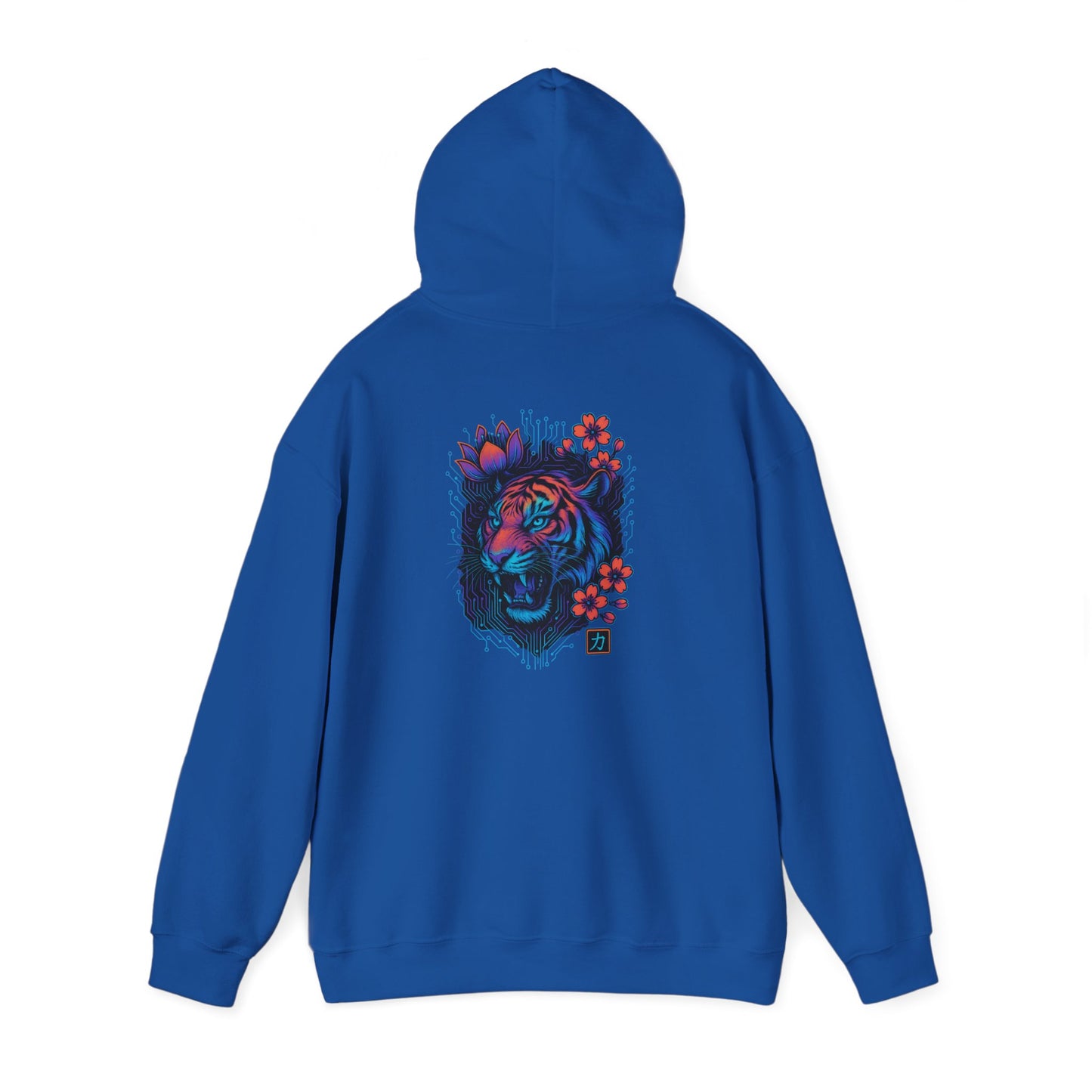 Neon Floral Tiger Hoodie — Artistic Bold Tiger Portrait Sweatshirt