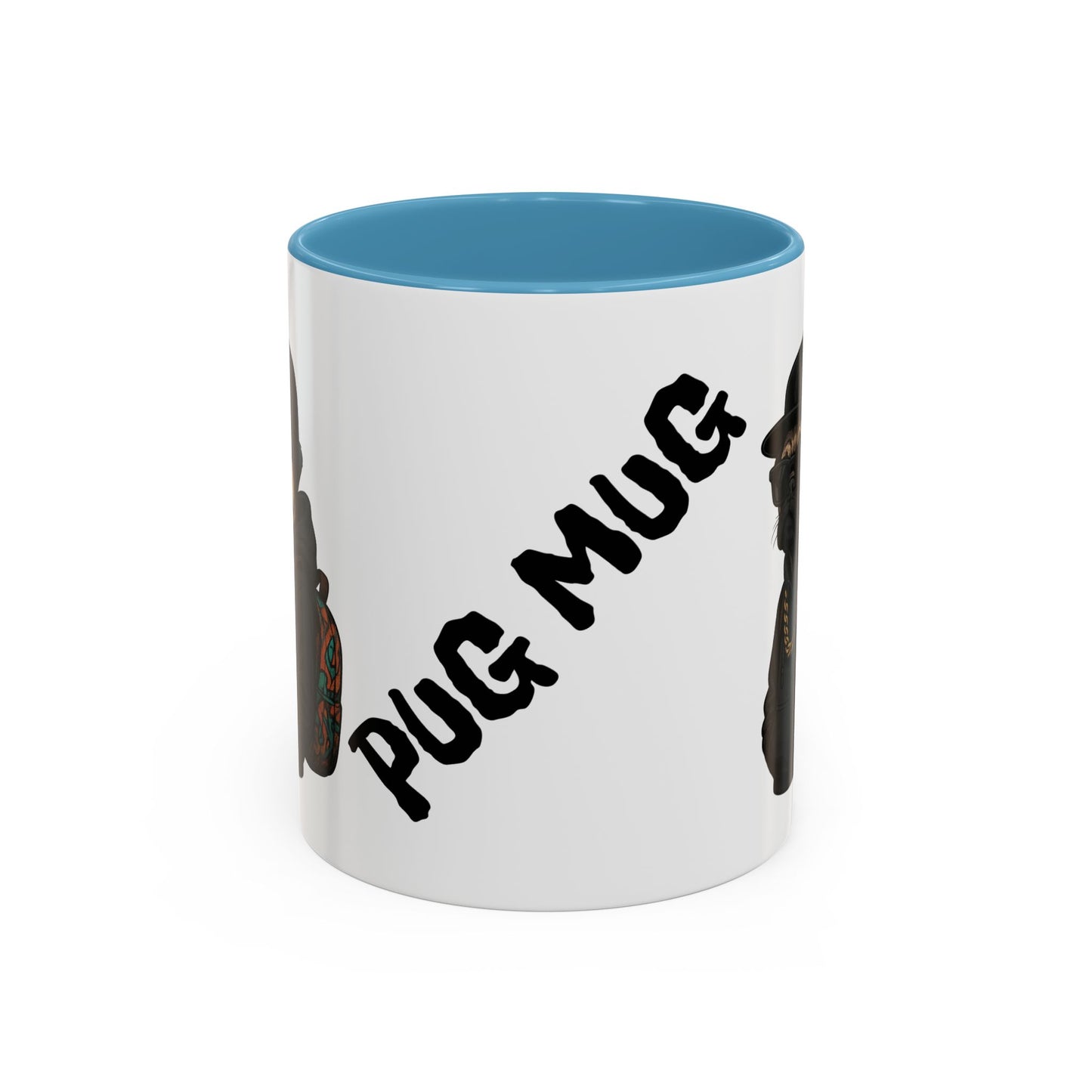 Pug Mug — Red Accent Coffee Mug with Hipster Pug Illustration (11/15oz)