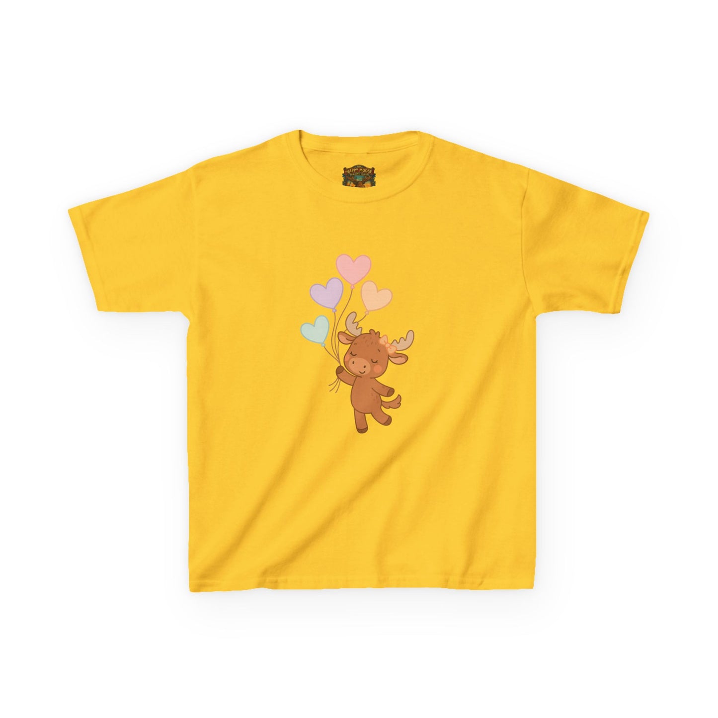 Kids Tee — Cute Moose Holding Heart Balloons | Toddler Gift