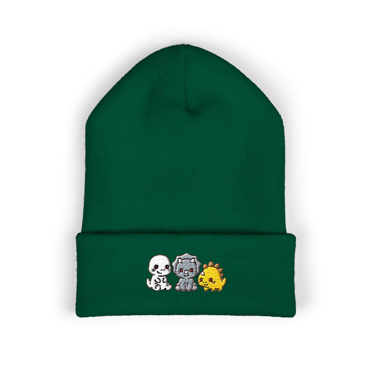 Embroidered Cute Character Cuffed Beanie — Trio Skull, Robot & Chick Winter Hat