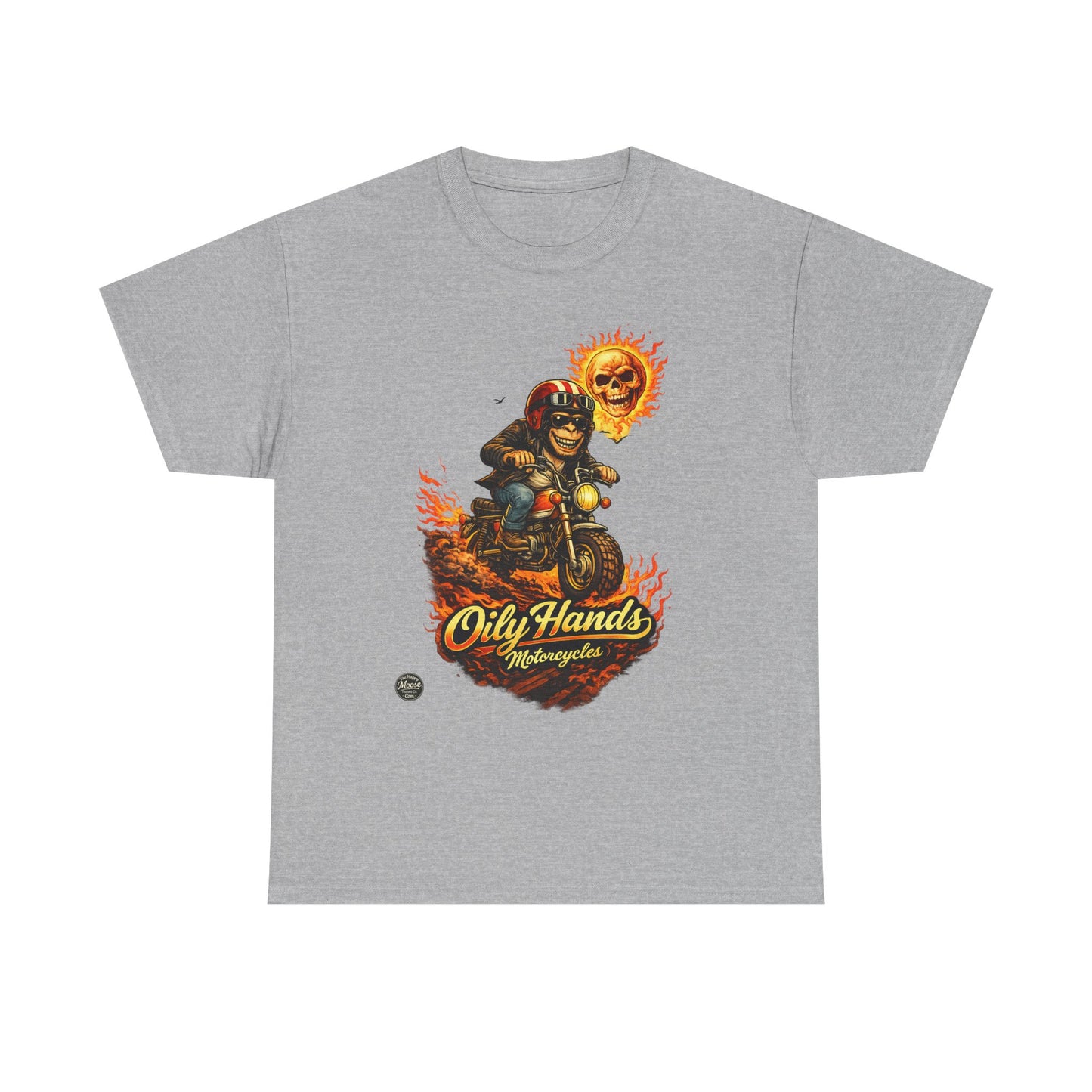 Oily Hands Biker Skull Motorcycle Tee — “Oily Hands” Vintage Ride T-Shirt #002 E