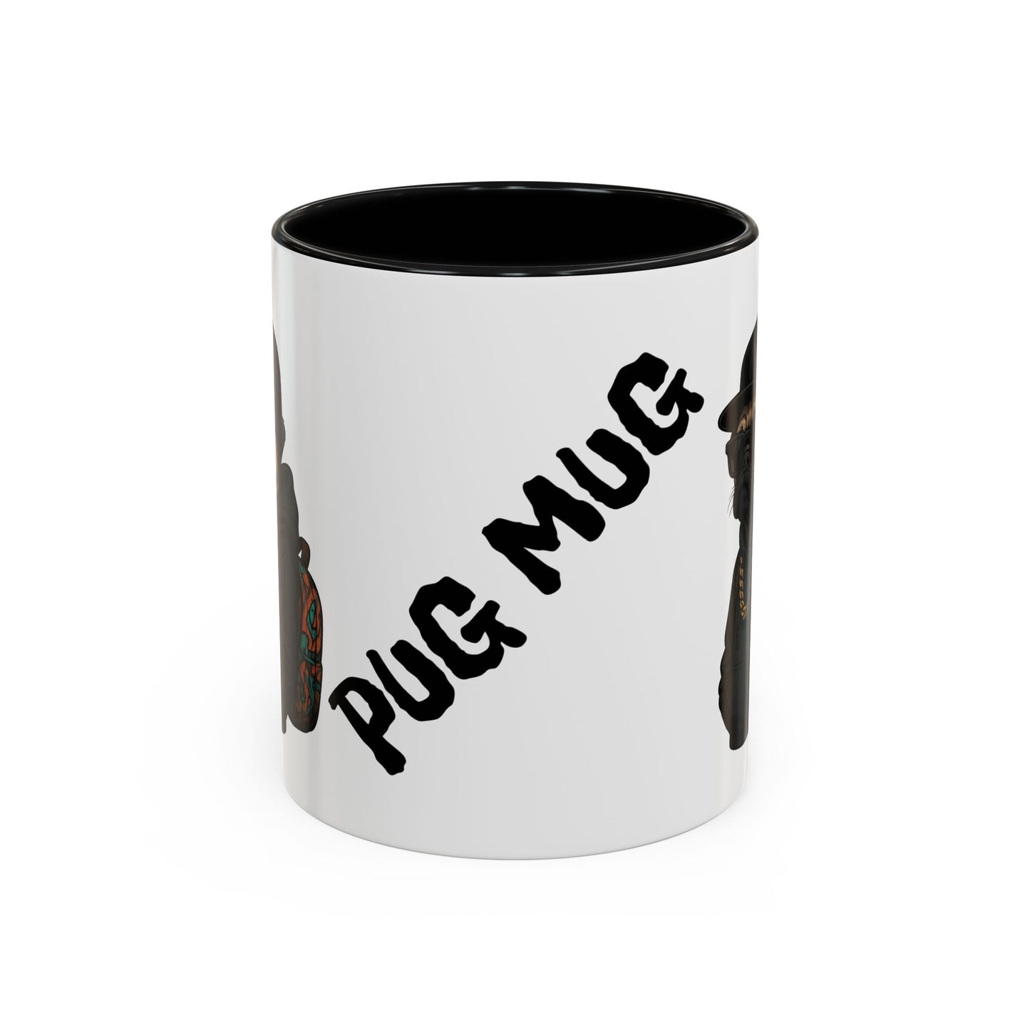 Pug Mug — Red Accent Coffee Mug with Hipster Pug Illustration (11/15oz)