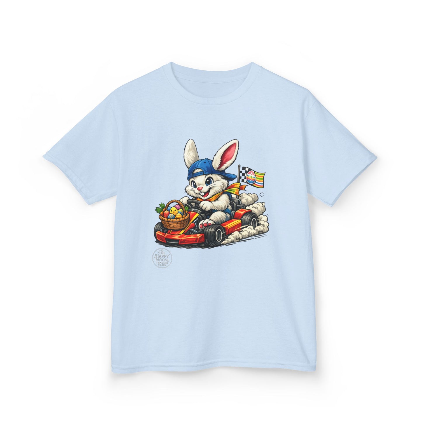Kids Bunny Go-Kart Tee – Easter Bunny Racing with Candy Basket