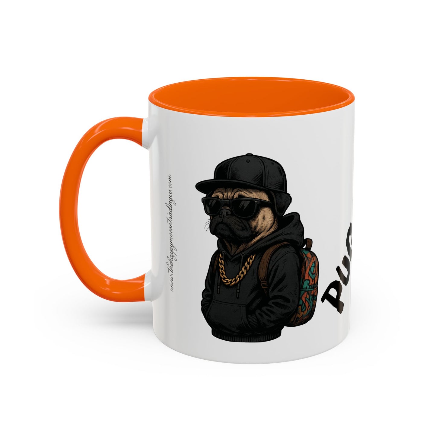 Pug Mug — Red Accent Coffee Mug with Hipster Pug Illustration (11/15oz)