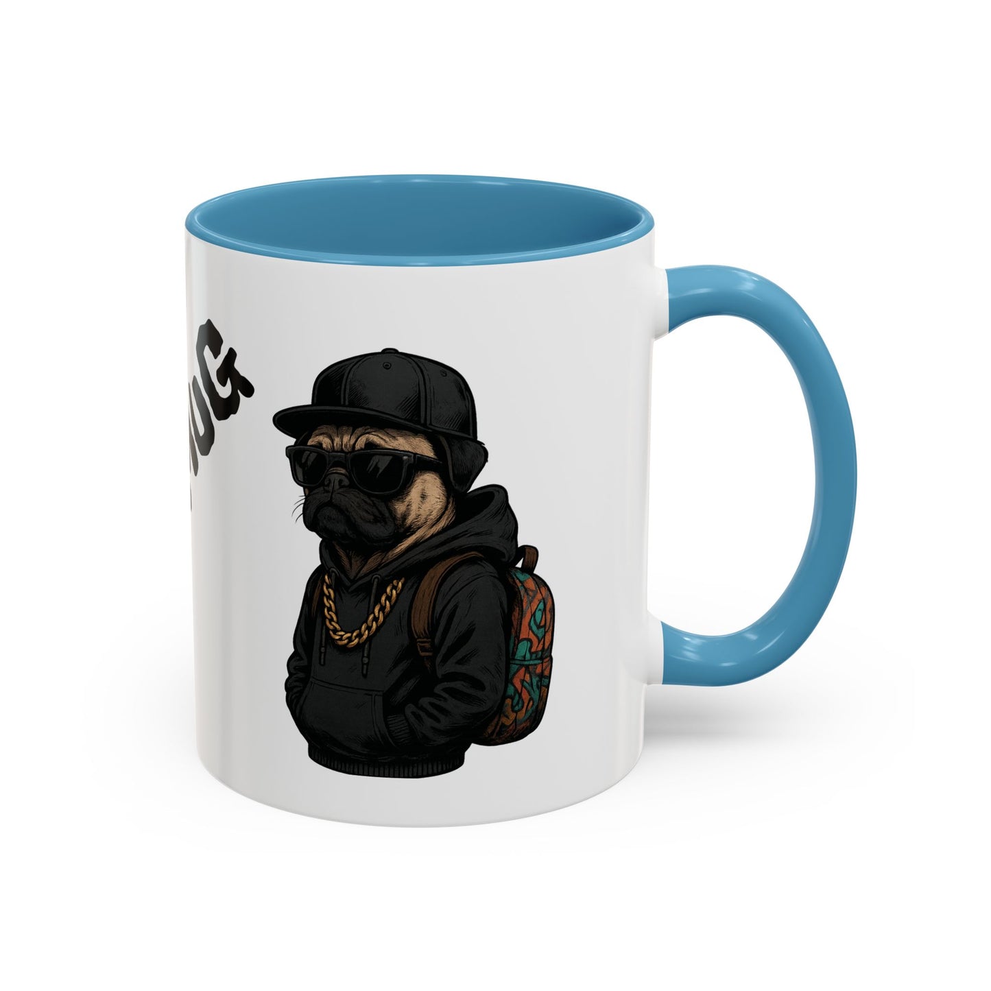 Pug Mug — Red Accent Coffee Mug with Hipster Pug Illustration (11/15oz)