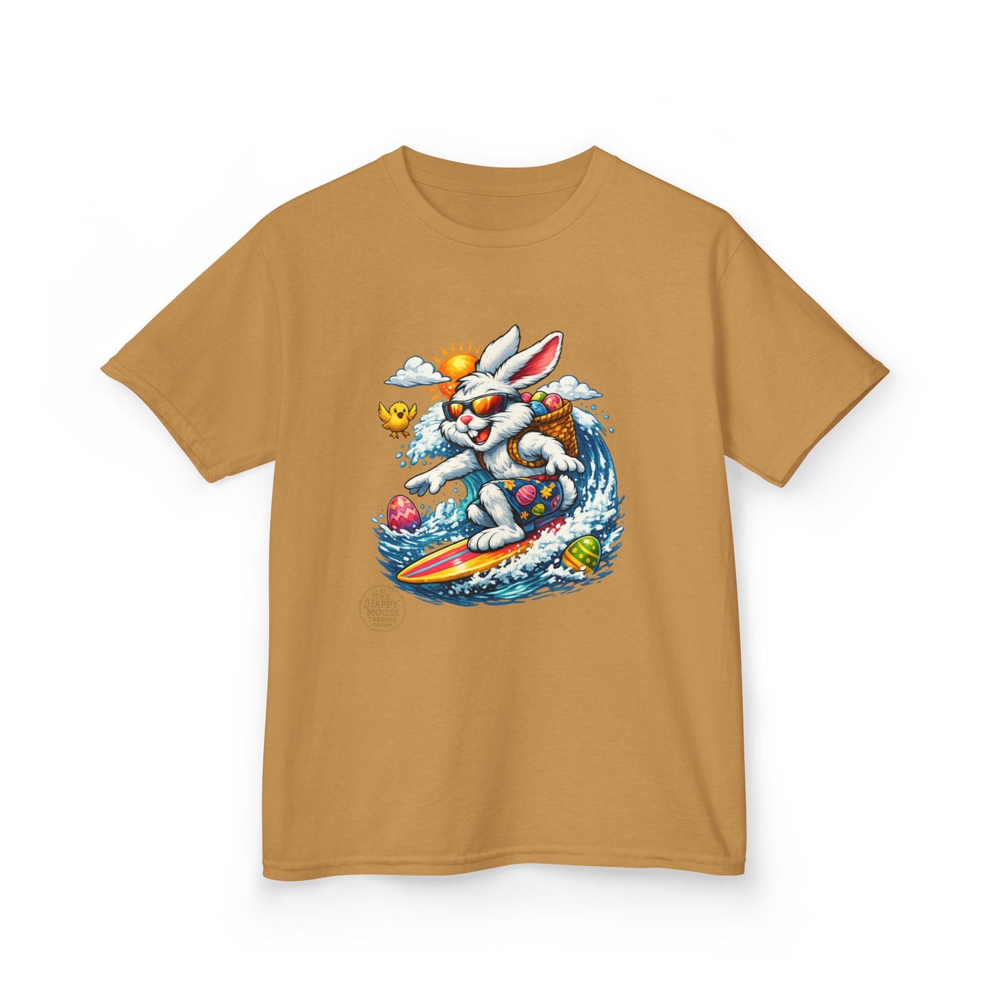 Kids Surfing Easter Bunny T-Shirt — Cute Surfboard Bunny Graphic Tee