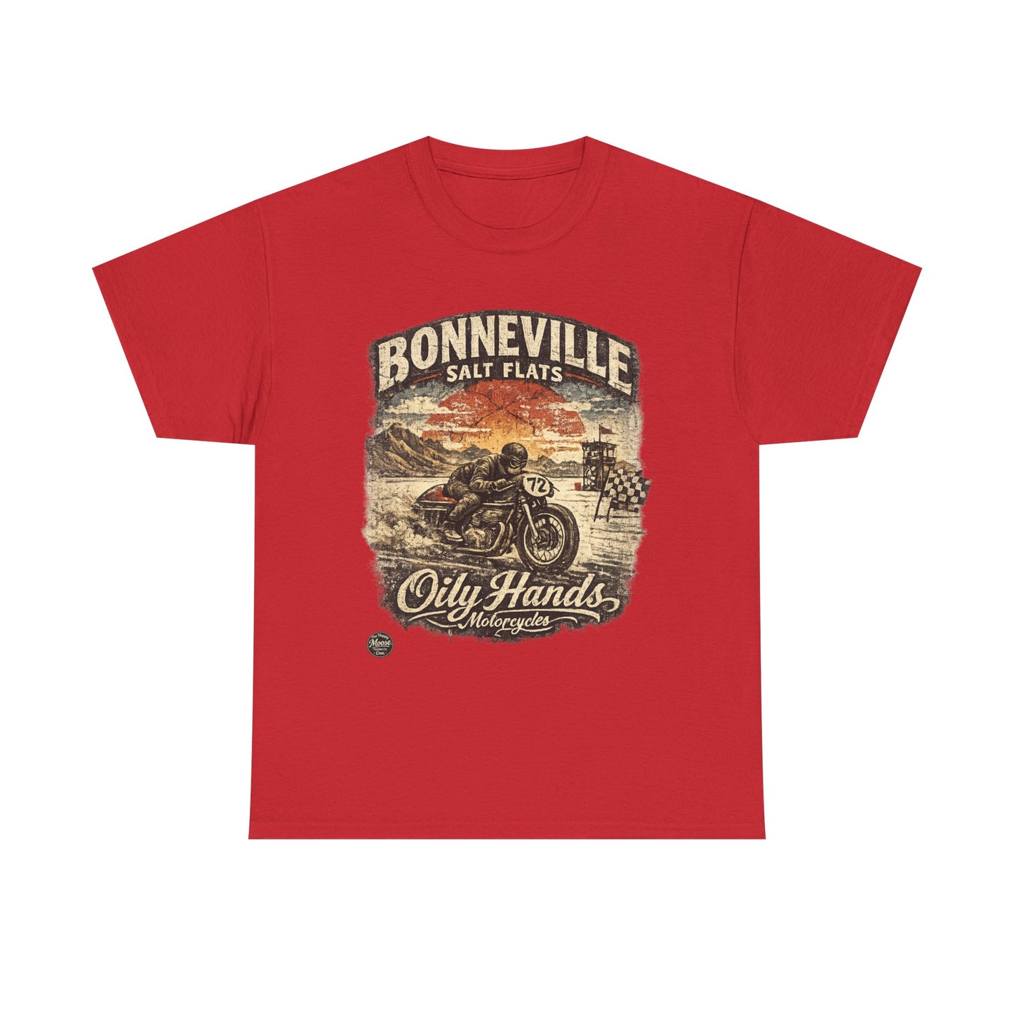 Oily Hands Bonneville Salt Flats Motorcycle Tee — Vintage Racing T-Shirt #006 E
