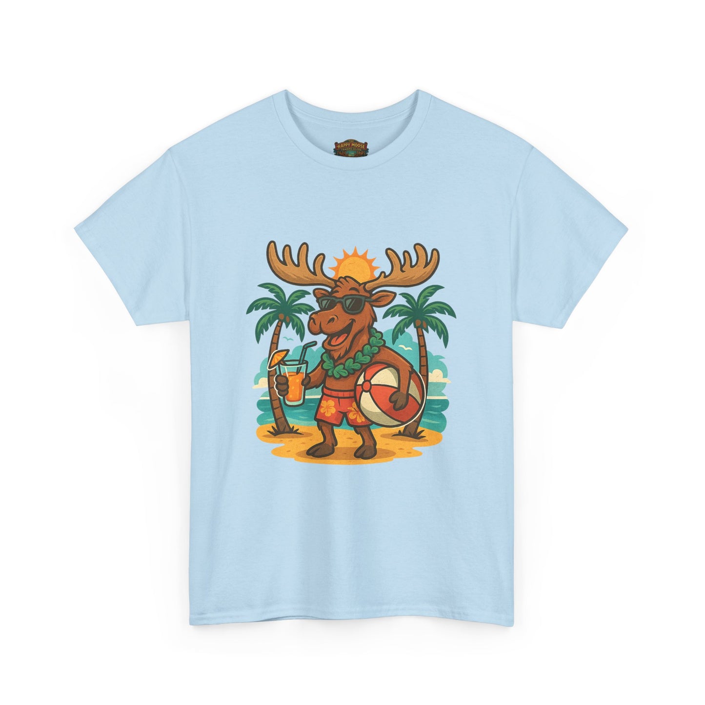 Moose on Vacation T-Shirt — Tropical Retro Moose with Sunglasses & Drink