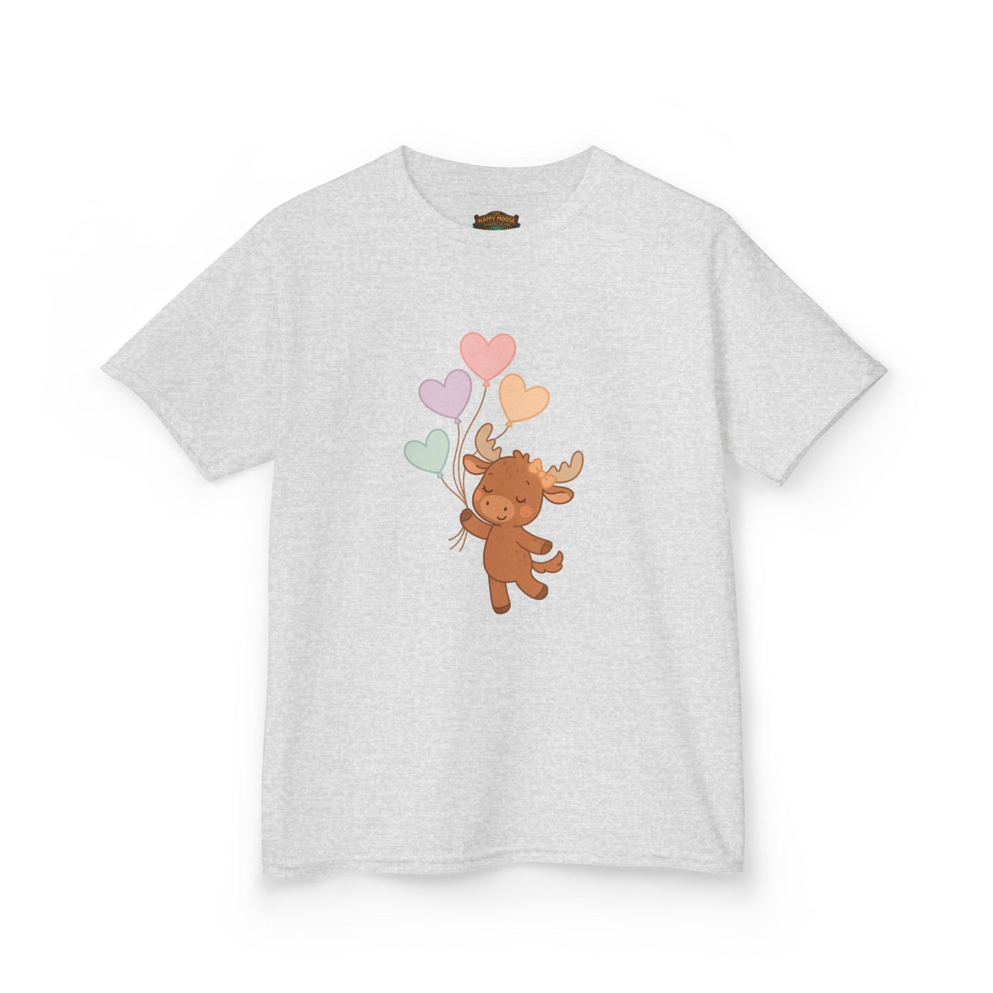 Kids Tee — Cute Moose Holding Heart Balloons | Toddler Gift