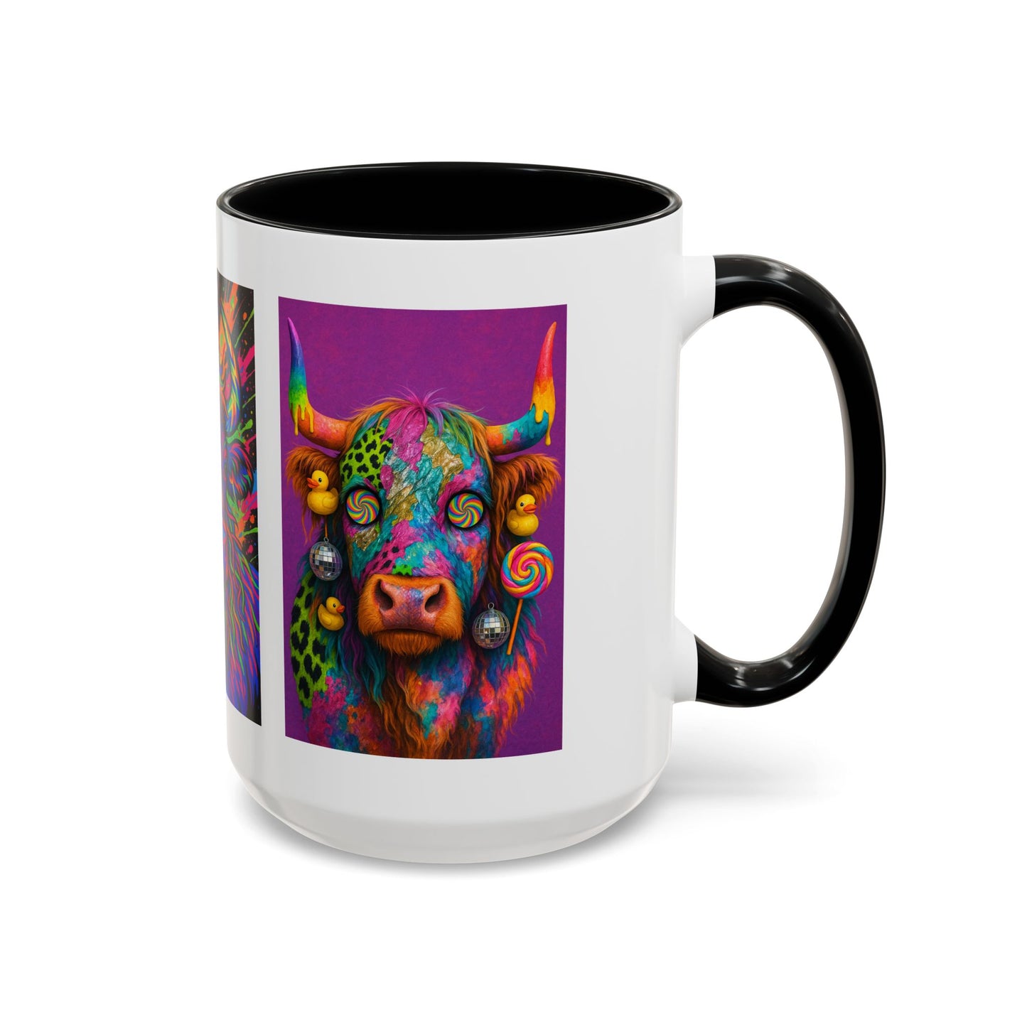 Psychedelic Highland Cow Accent Coffee Mug — Colorful Neon Farm Animal Art (11/15 oz)