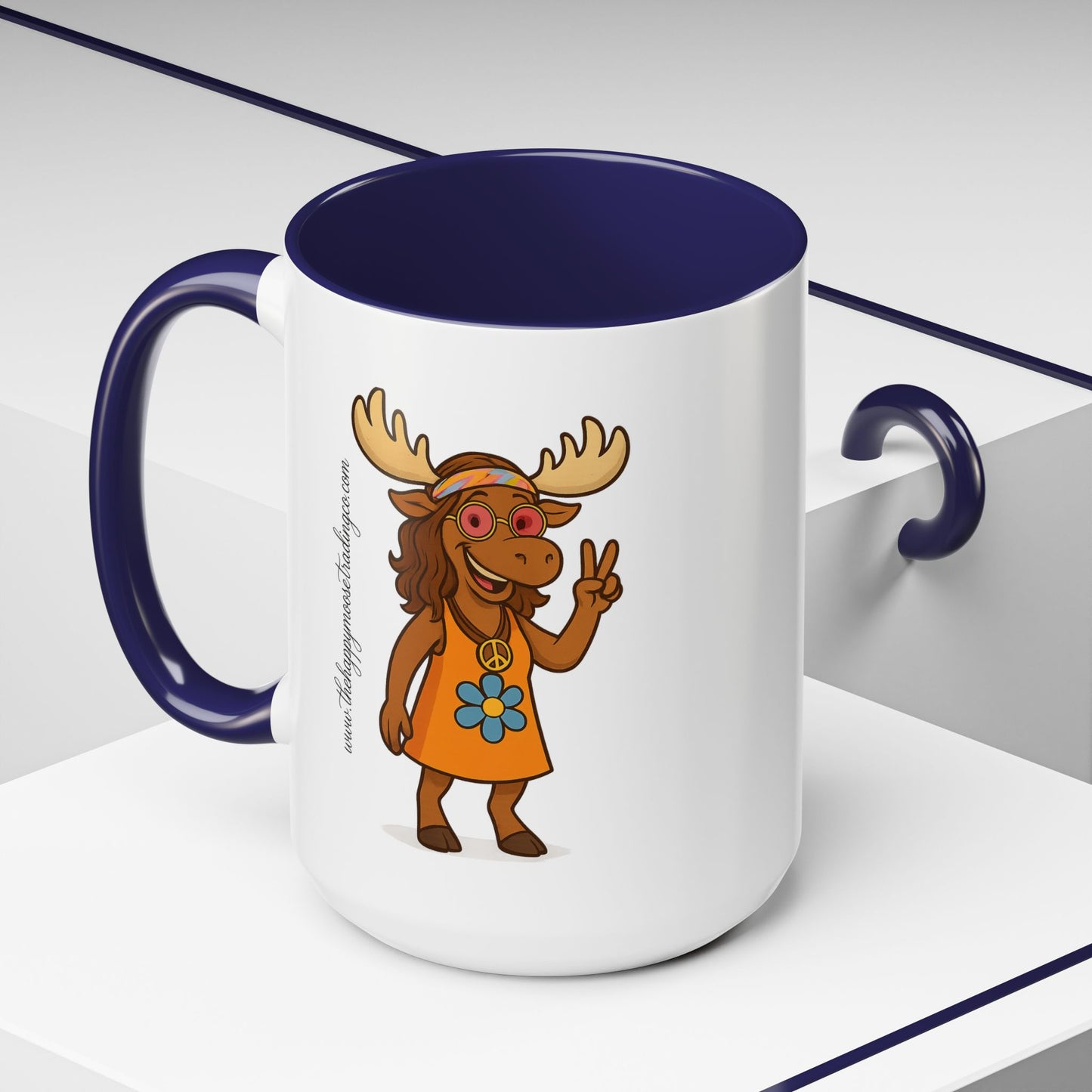 Hippie Moose Coffee Mug — Peace Sign Retro Moose Accent Mug (11/15oz)