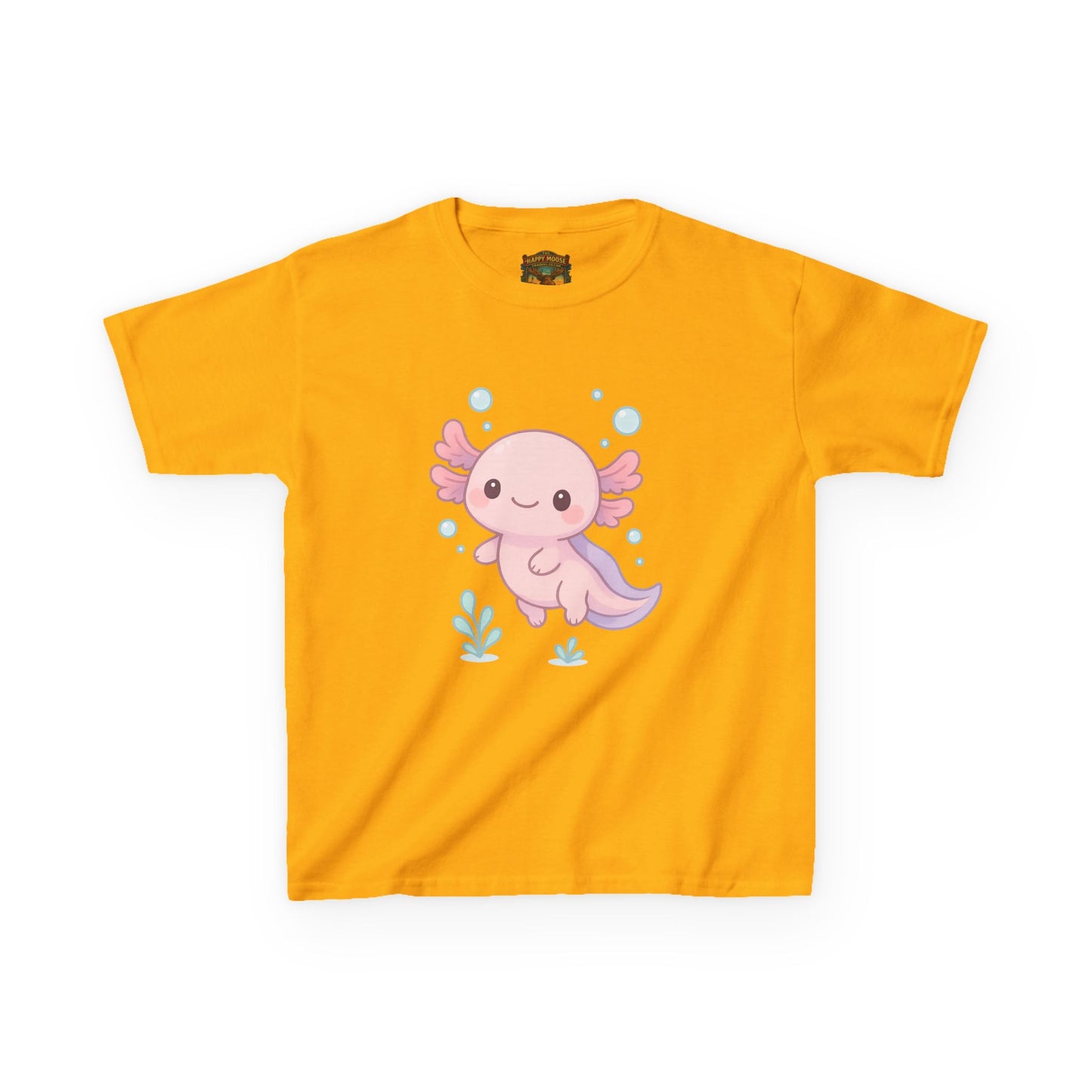 Kids Axolotl T‑Shirt — Cute Pink Axolotl Cartoon Tee for Kids