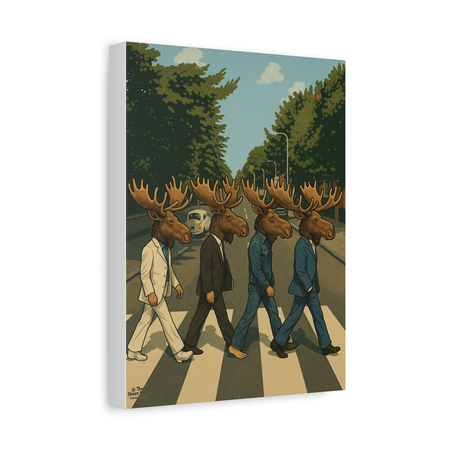 Moose Crossing Canvas Print — Retro Abbey Road Parody Wall Art