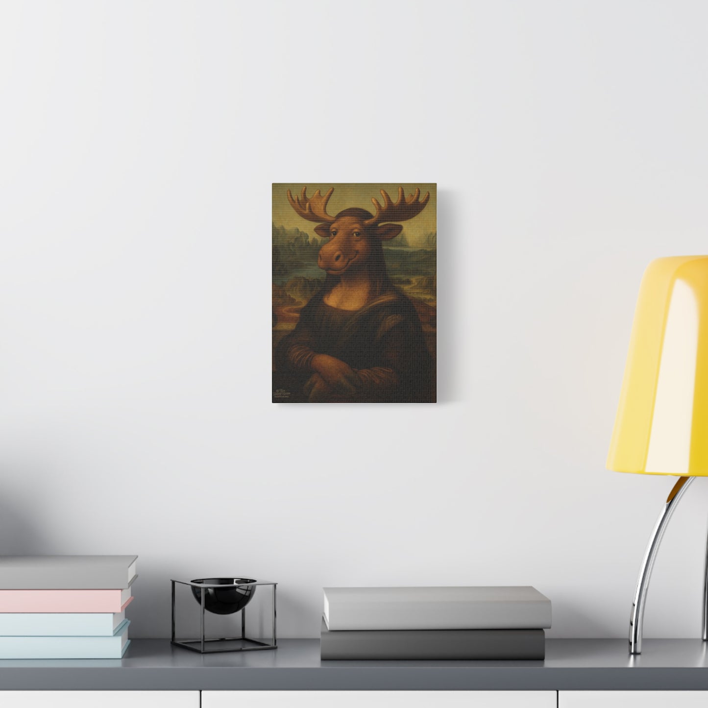 Moose Mona Lisa Canvas Print — Whimsical Animal Portrait Wall Art