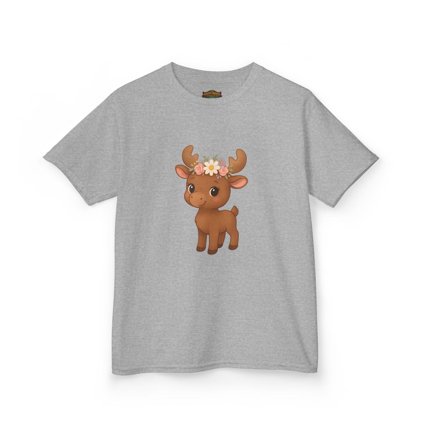 Kids Tee — Cute Floral Crown Baby Moose Graphic