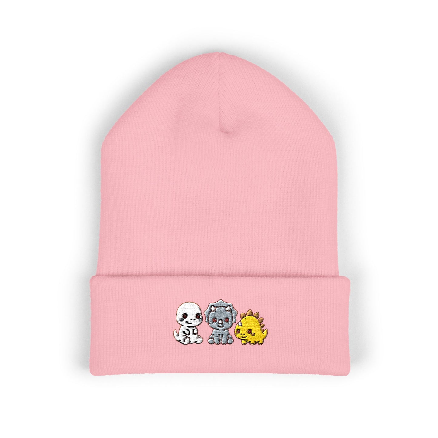 Embroidered Cute Character Cuffed Beanie — Trio Skull, Robot & Chick Winter Hat