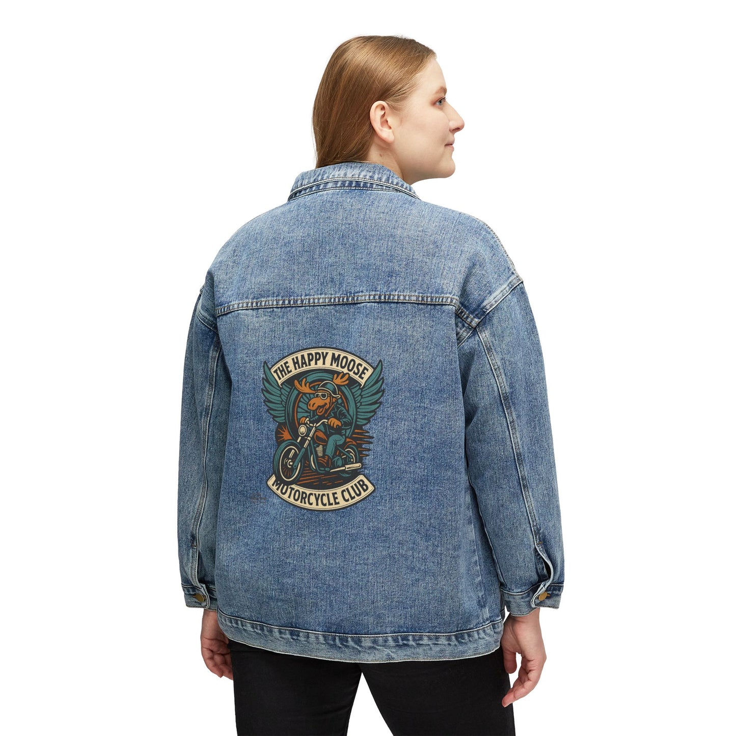 Women's Denim Jacket — The Happy Moose Motorcycle Club Back Patch Jacket