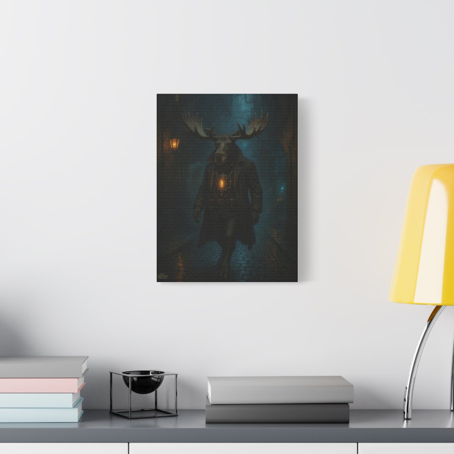 Moose Lantern Matte Canvas Print — Dark Fantasy Wall Art (Stretched)