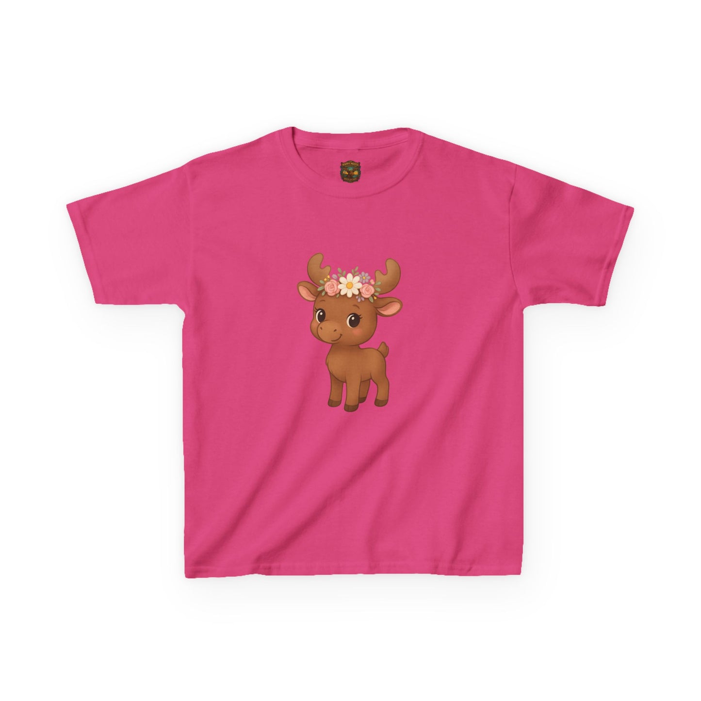 Kids Tee — Cute Floral Crown Baby Moose Graphic