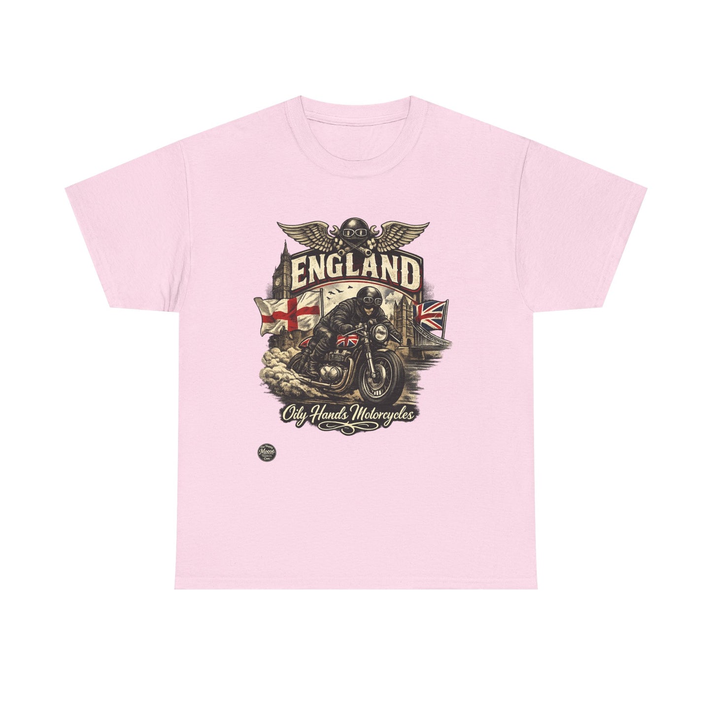 Oily Hands England Motorcycle Tee — Old Hands Biker Vintage Flag Graphic T-Shirt #009 E