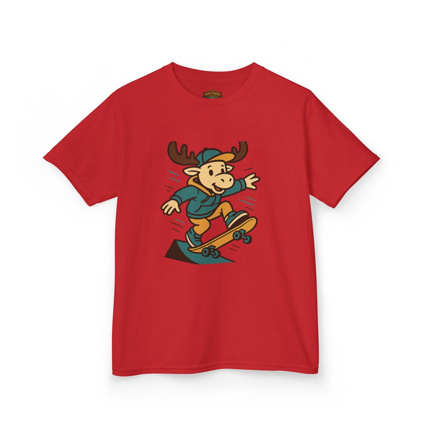 Kids Skateboarding Moose T‑Shirt — Cute Cartoon Skateboard Tee for Boys & Girls