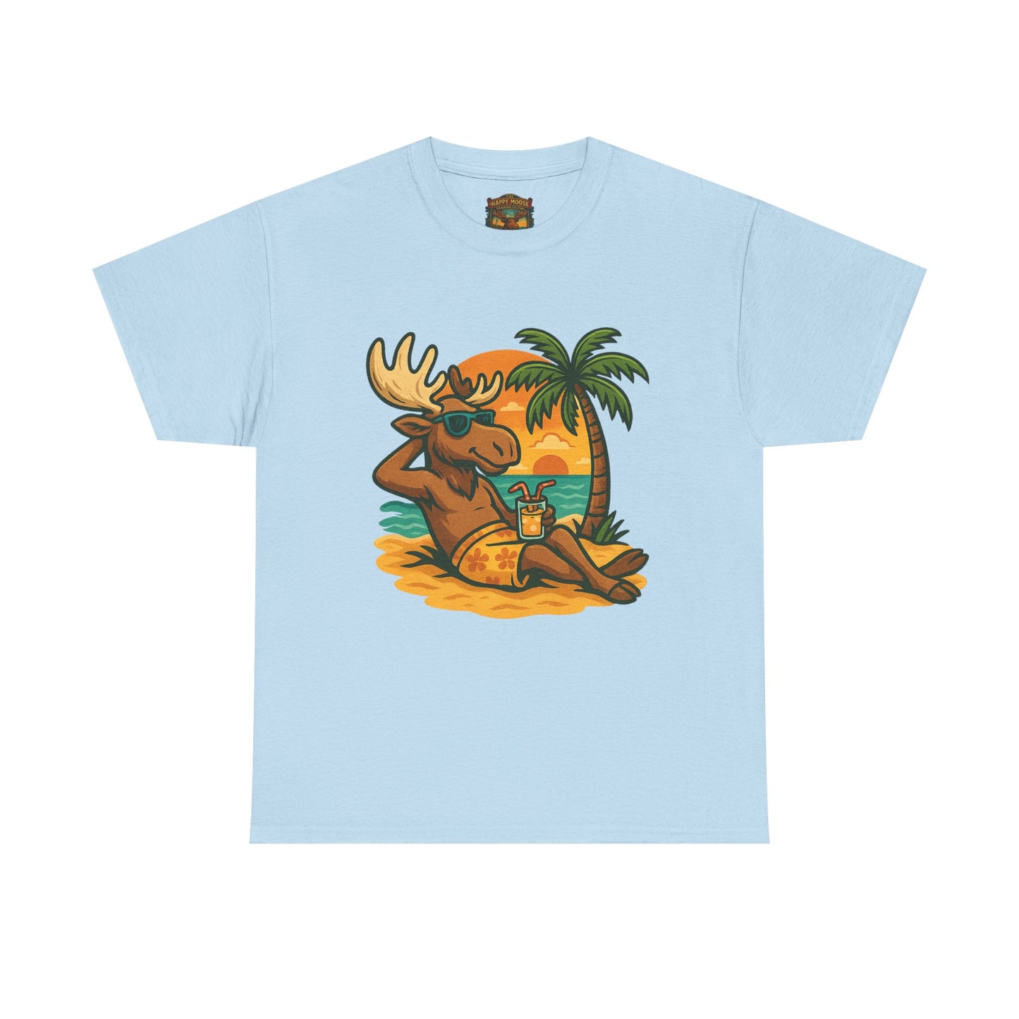 Moose Beach Vacation T-Shirt — Relaxing Tropical Moose Graphic Tee