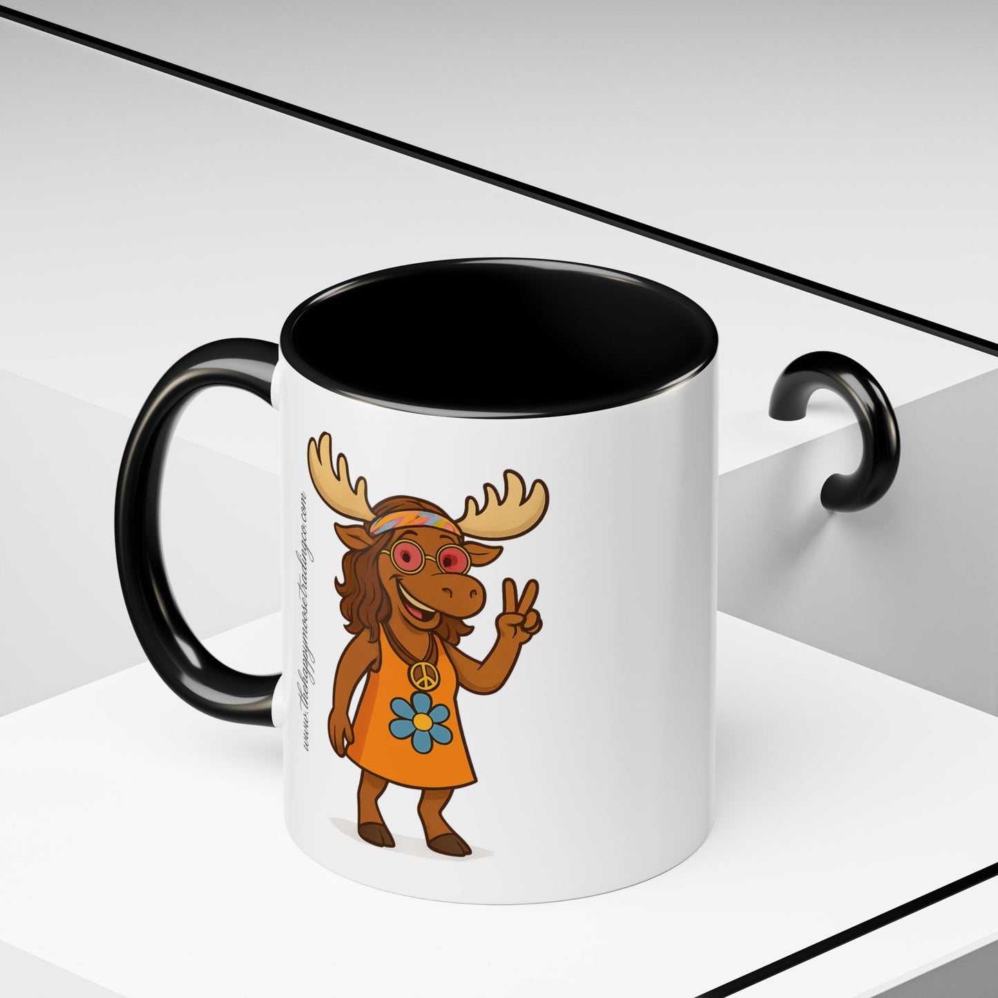 Hippie Moose Coffee Mug — Peace Sign Retro Moose Accent Mug (11/15oz)