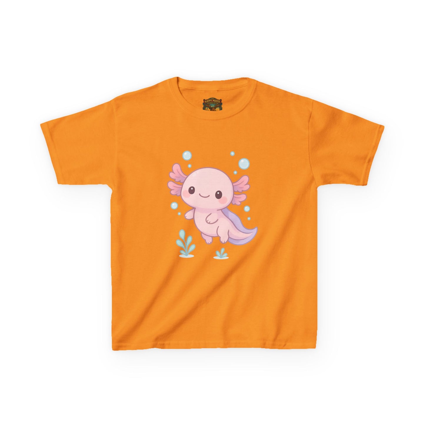 Kids Axolotl T‑Shirt — Cute Pink Axolotl Cartoon Tee for Kids