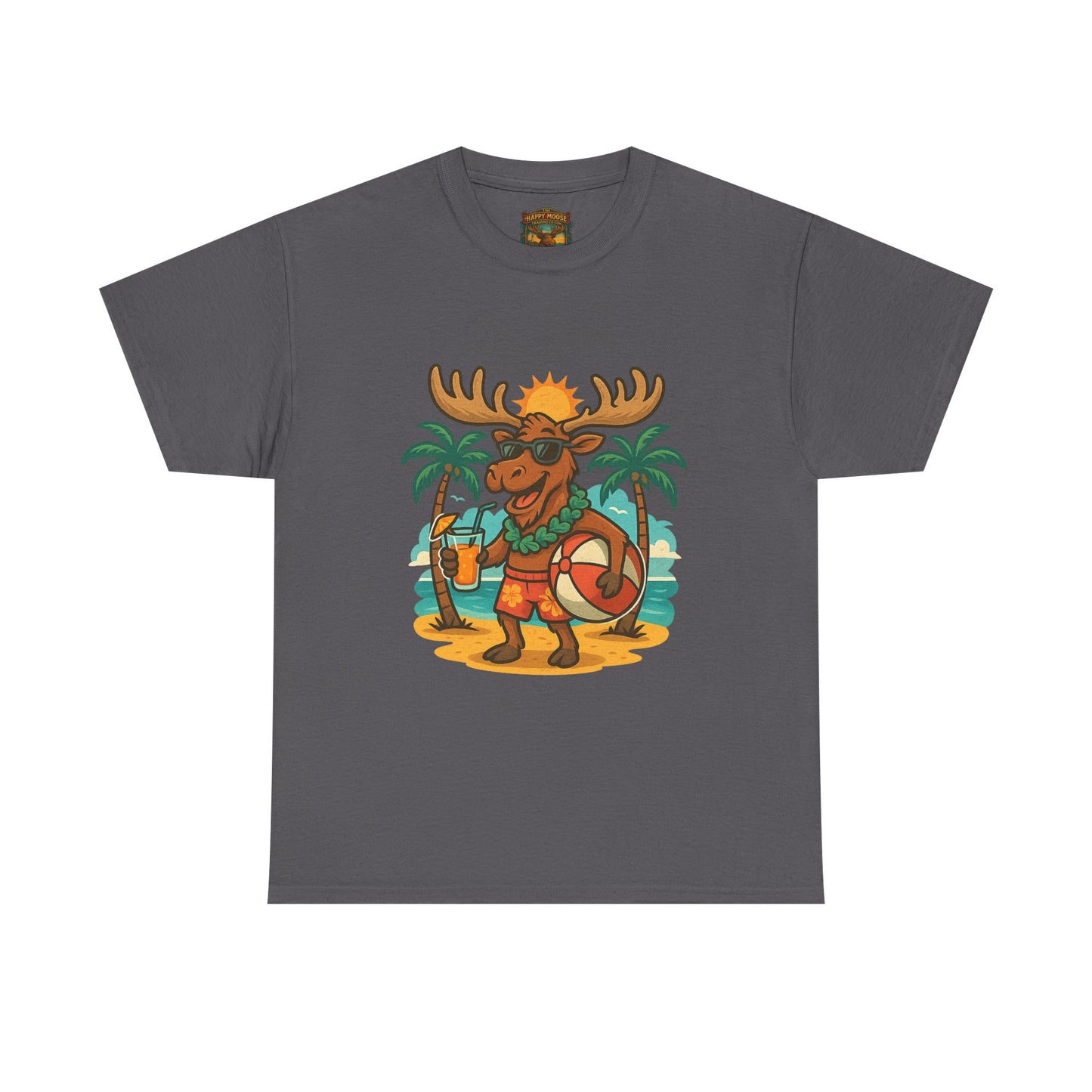 Moose on Vacation T-Shirt — Tropical Retro Moose with Sunglasses & Drink